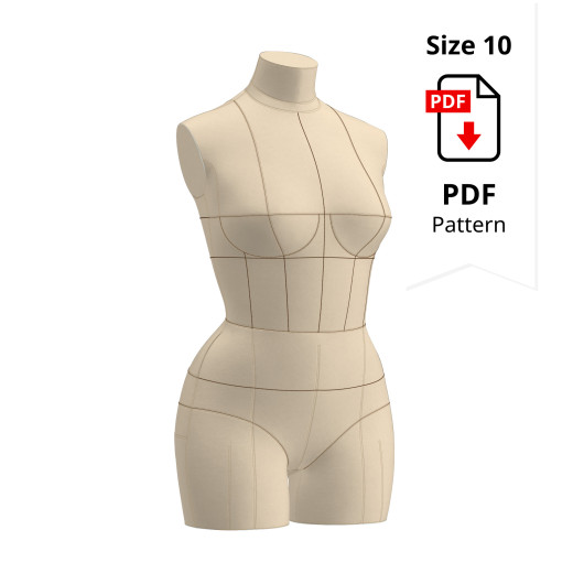 Sewing Pattern for Corset Dress Form Low Stretch Cover Size 10