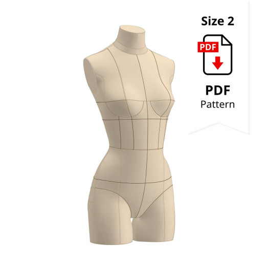 Sewing Pattern for Corset Dress Form Low Stretch Cover Size 2
