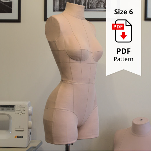 Sewing Pattern for Corset Dress Form Low Stretch Cover Size 6