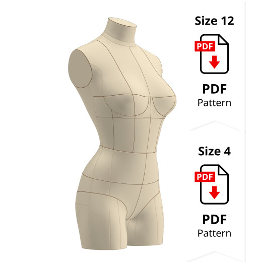 Sewing Pattern for Corset Dress Form Low Stretch Cover Size 12-4