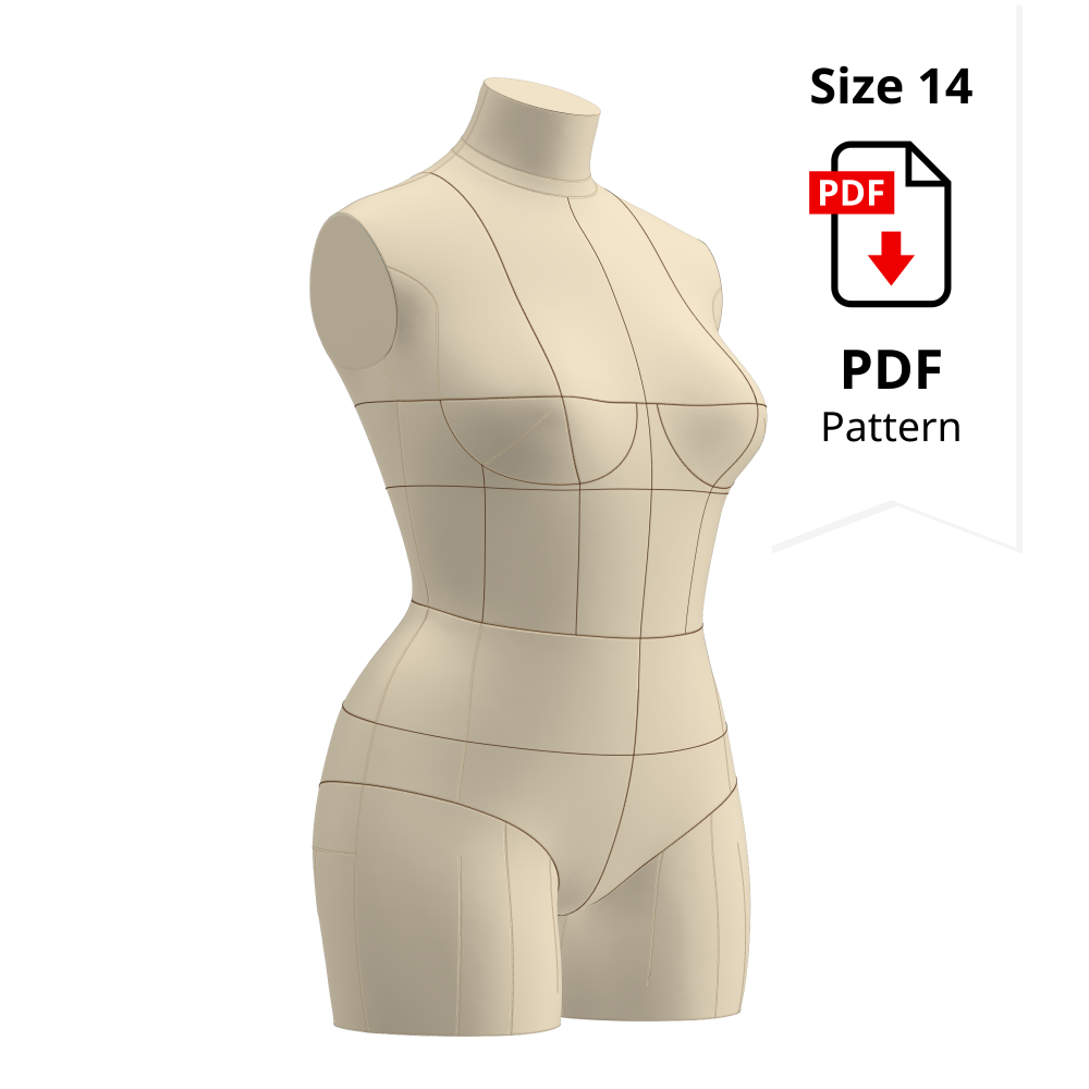 Малоеластичний чохол для корсетного манекена 14 розміру. Викрійки у форматі PDF Малоеластичний чохол для корсетного манекена 14 розміру. Викрійки у форматі PDF