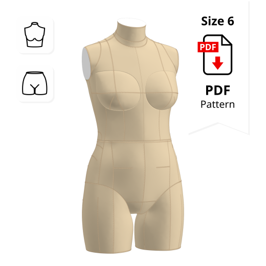 Sewing Pattern for Dress Form Torso Set Petite Size 6 (top + bottom)