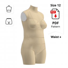 Sewing Pattern for  Dress Form Torso Set Size 12 Waist+