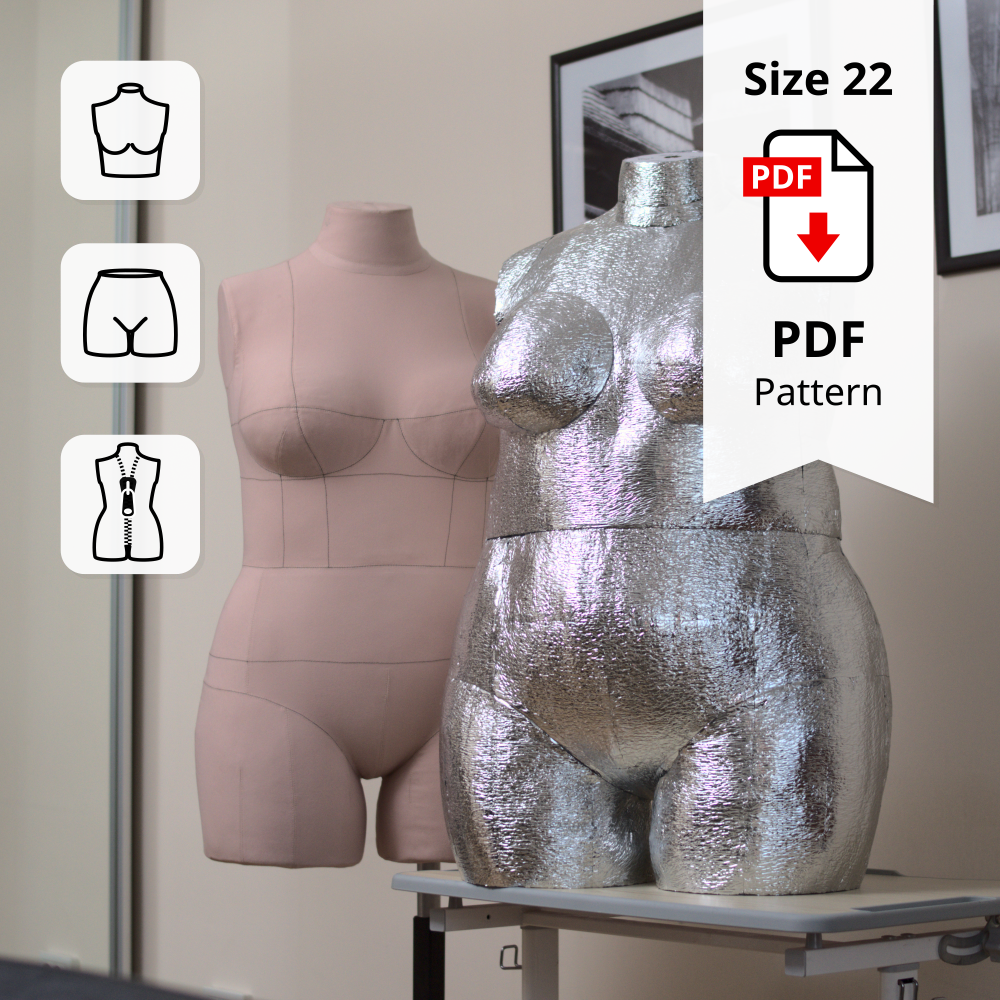 Торс Plus Size манекену  розміру 22 з чохлом. Викрійки у форматі PDF