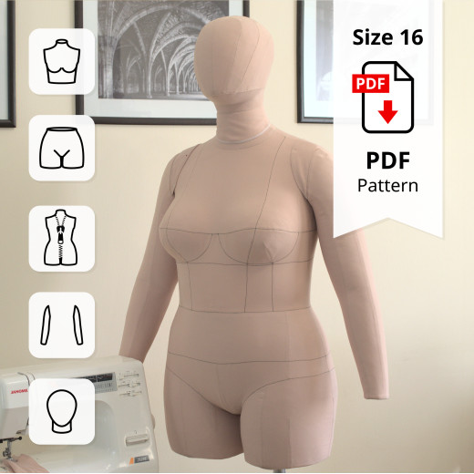 Sewing Pattern for Standard Dress Form Full Set Size 16