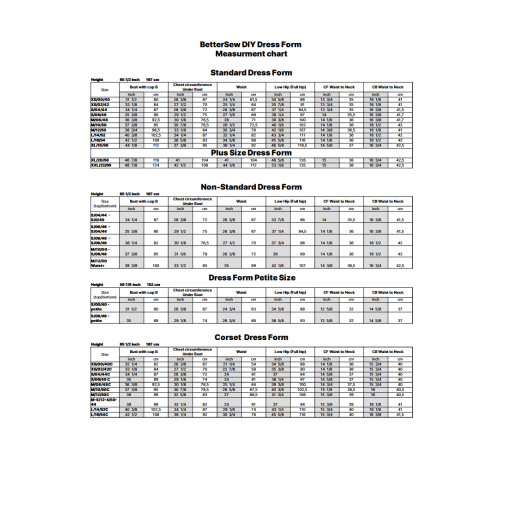 Size/Measurement chart